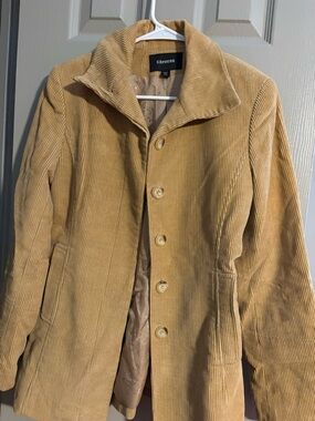 Express Corduroy Button-Up Trench Coat in Camel